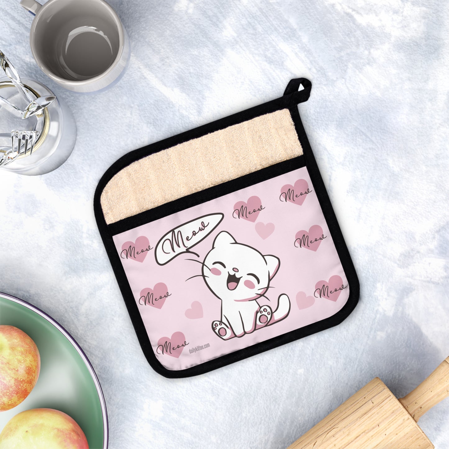 Meow Heart Kittee Pot Holder With Pocket