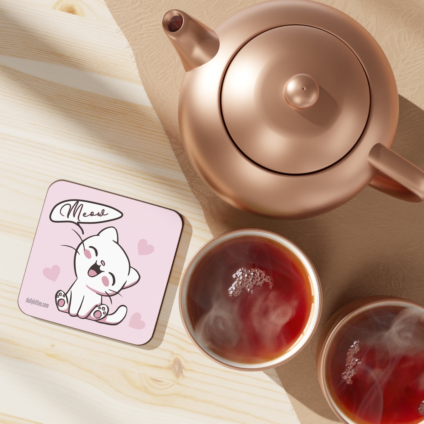 Meow Kit-Tea Hardboard Back Coaster