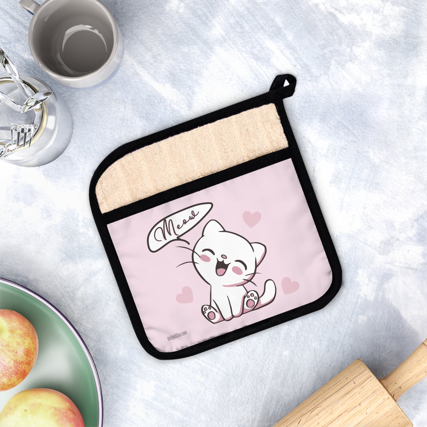 Meow Kittee Pot Holder With Pocket