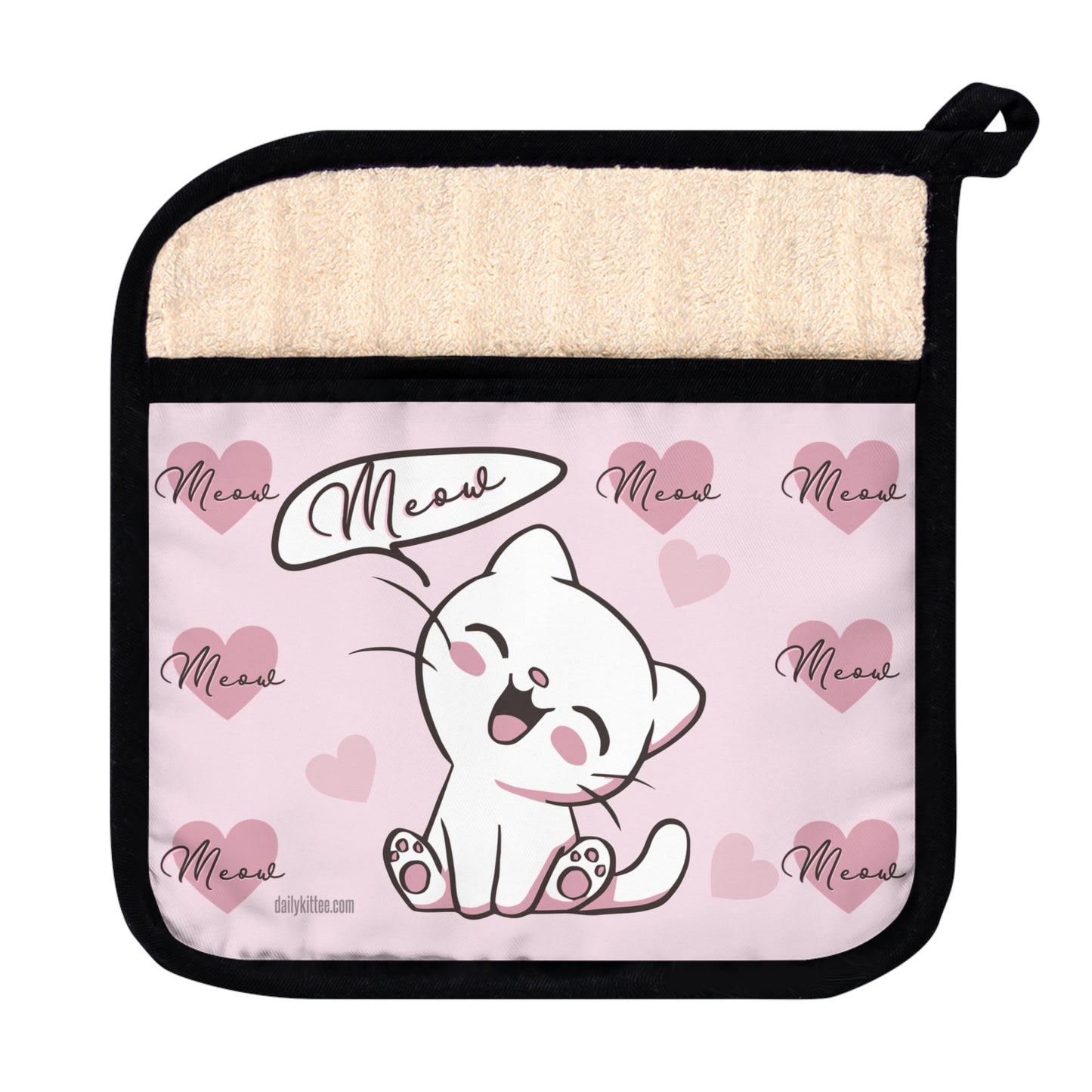 Meow Heart Kittee Pot Holder With Pocket