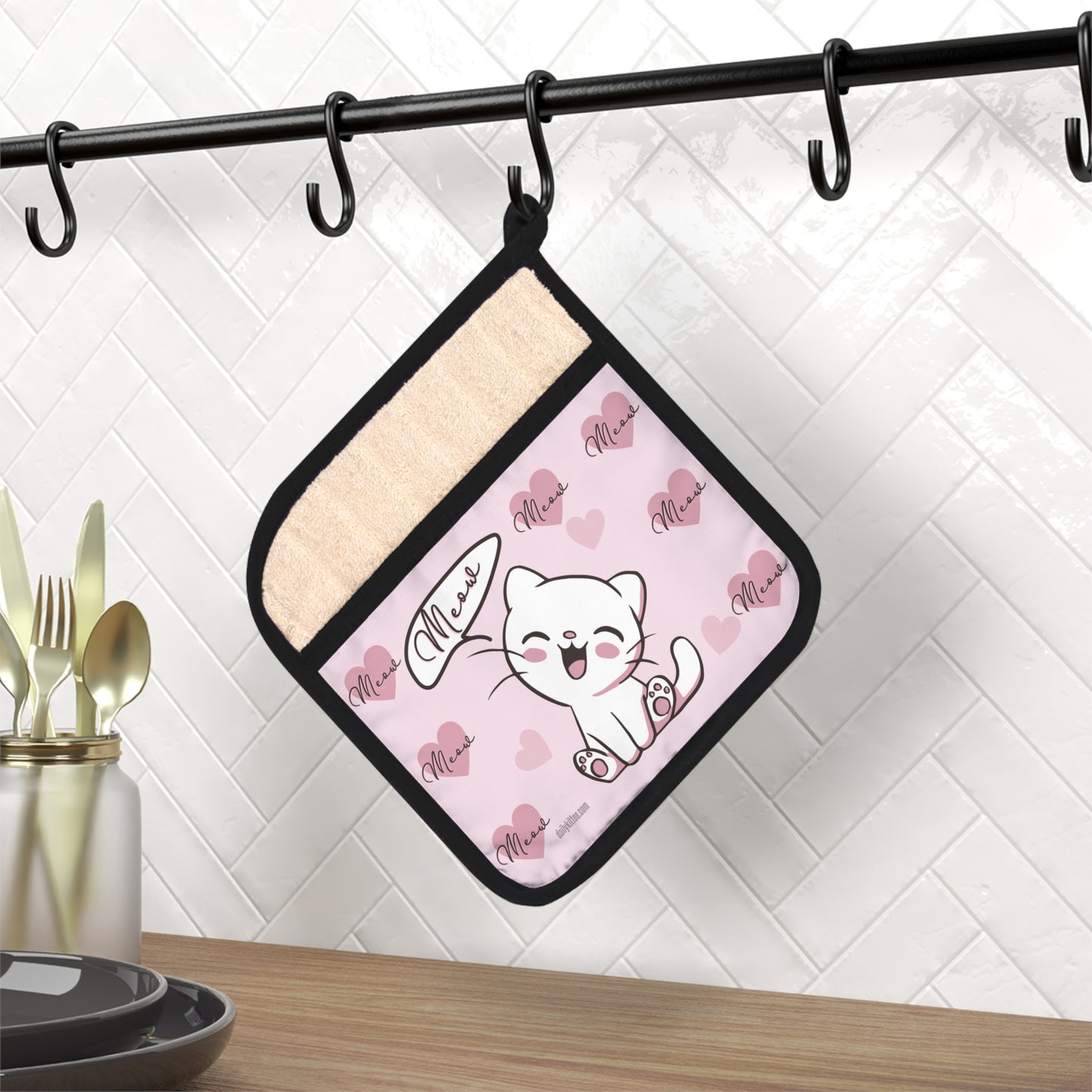 Meow Heart Kittee Pot Holder With Pocket